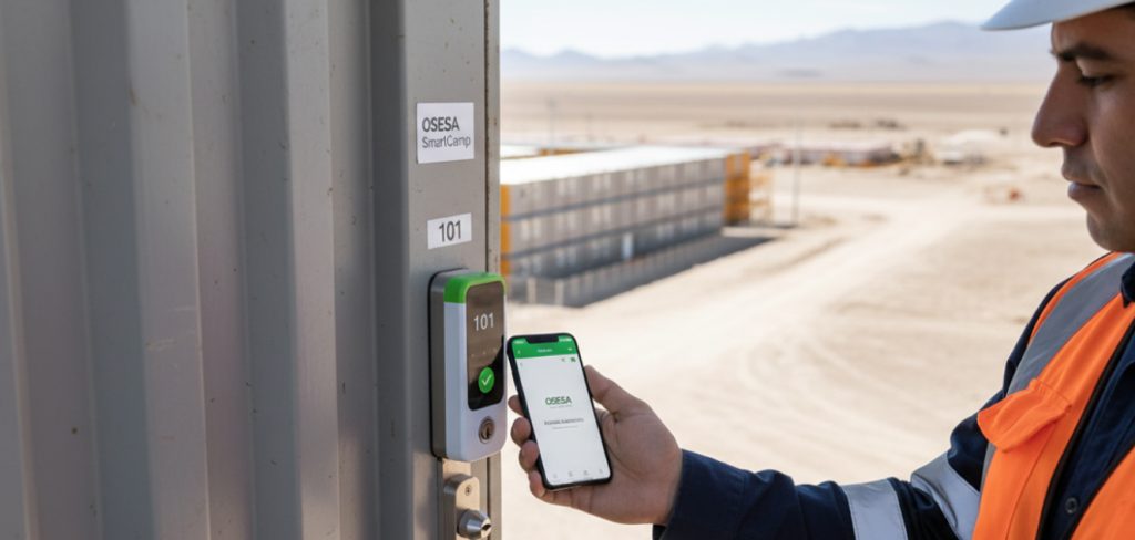 Optimice la seguridad electrónica, asignación de habitaciones y administración de llaves en campamentos mineros con cerraduras electrónicas SALTO Systems. Solución integrada por OSESA, probada en la alta cordillera chilena.
